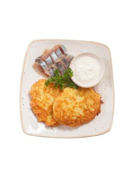 Драники со слабосоленой сельдью и сметаной 250 гр.